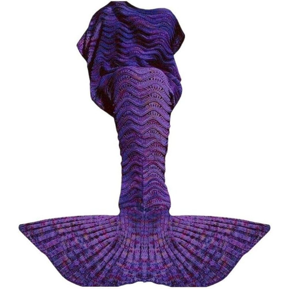 CCC Knitted Mermaid Tail Blanket Kids Adults Purple Multicolor Crochet Gifting